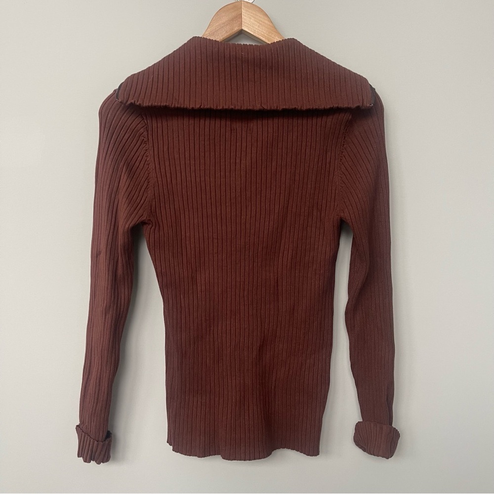 Maeve | Anthropologie | Brown Ribbed Half Zip Sweater - Picture 7 of 8